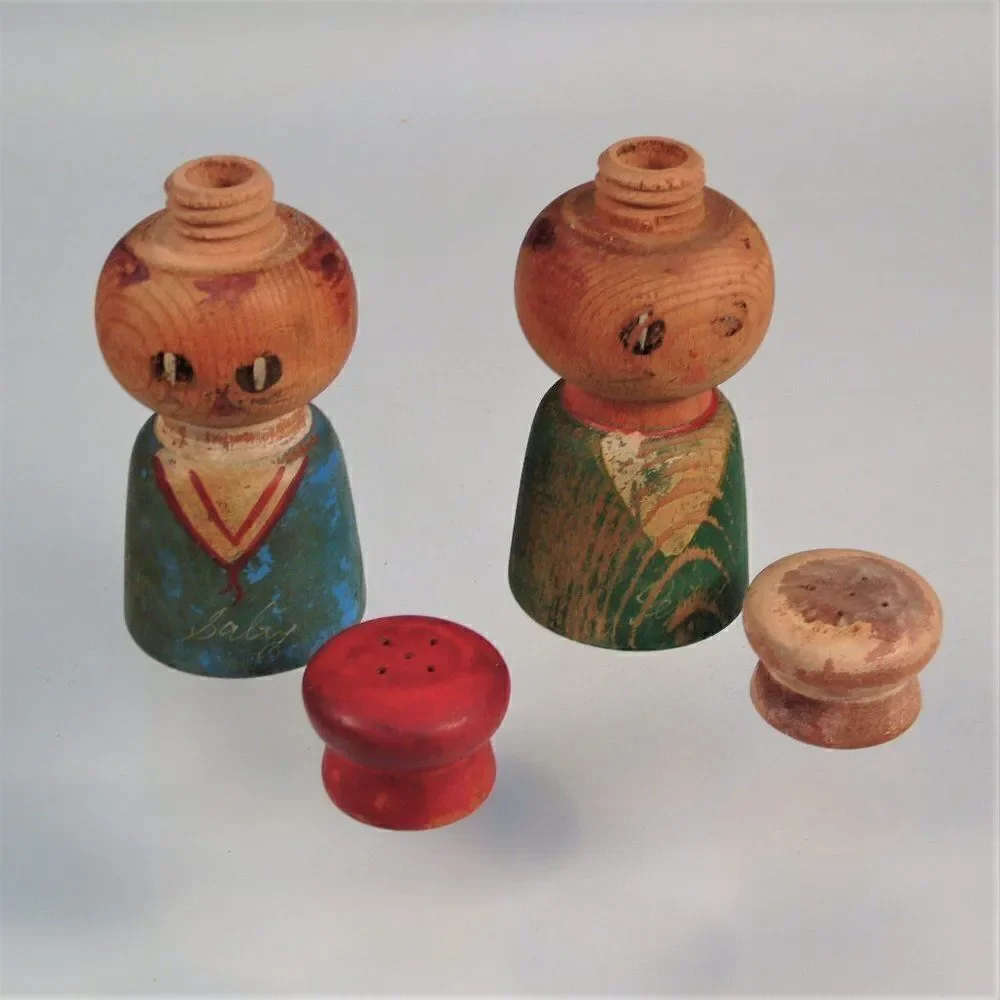 Salt Pepper Shakers Wooden Distressed